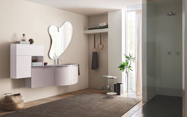 Una raffinata sala da bagno, in rosa pastello