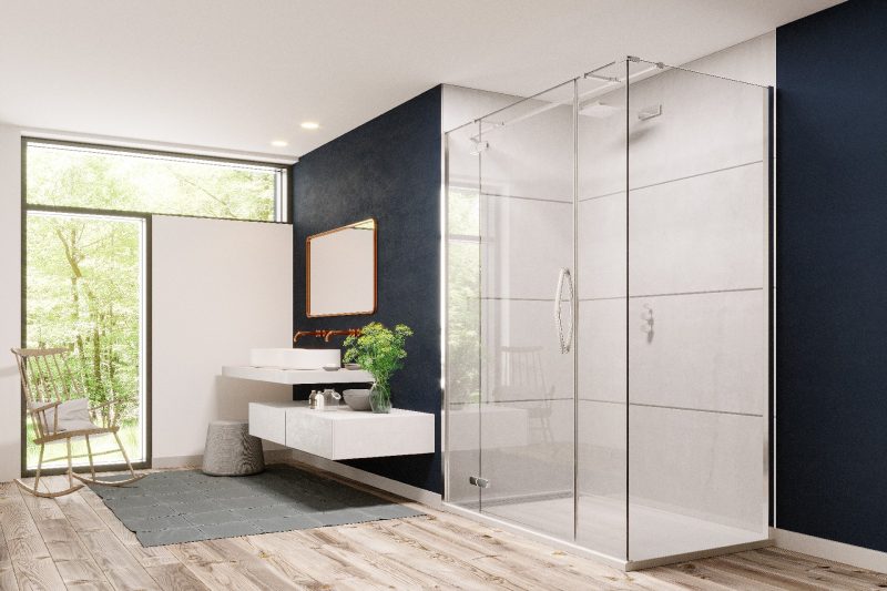 Porta a battente con pannello in linea e lato Ultra Frameless ORO Flair Showers
